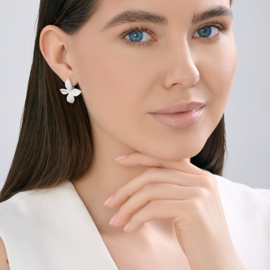 Серьги из серебра с эмалью и фианитами