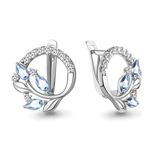 Серьги из серебра с гранатами и фианитами