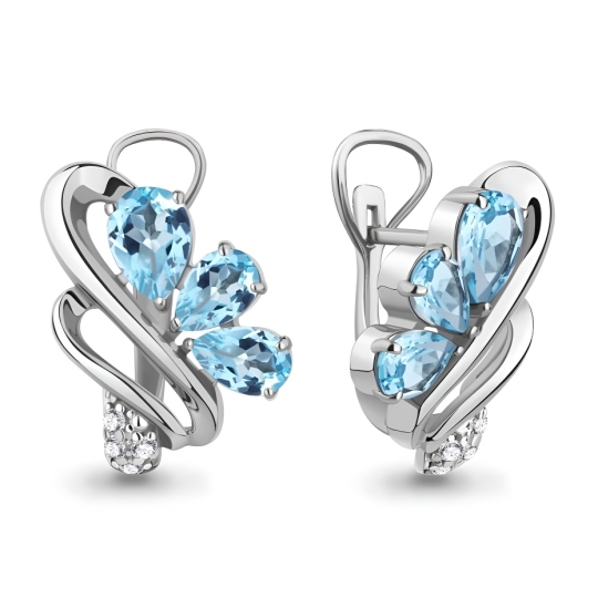 Серьги из серебра с гранатами и фианитами