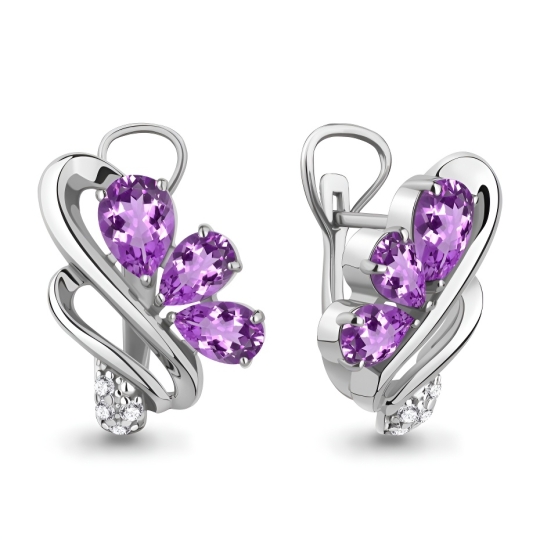Серьги из серебра с гранатами и фианитами