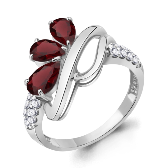 Серьги из серебра с гранатами и фианитами