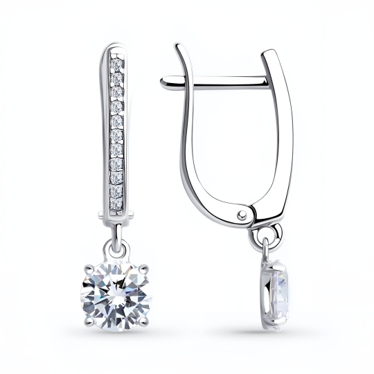 Серьги из серебра с гранатами и фианитами