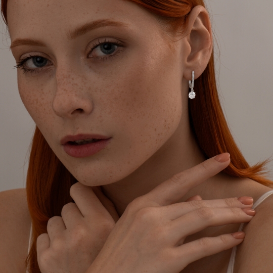 Серьги из серебра с гранатами и фианитами
