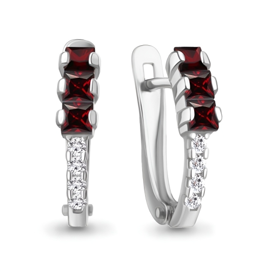 Серьги из серебра с гранатами и фианитами