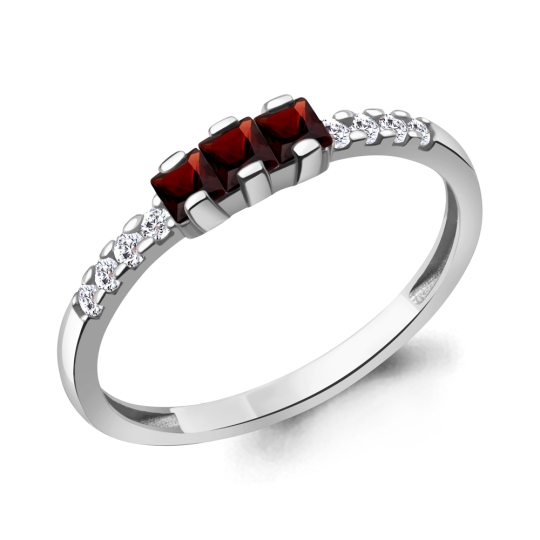 Серьги из серебра с гранатами и фианитами