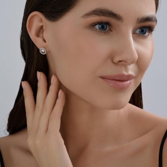Серьги из серебра с раухтопазами и фианитами