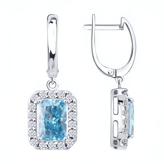 Серьги из серебра с аметистами и ювелирными кристаллами