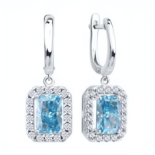 Серьги из серебра с аметистами и ювелирными кристаллами