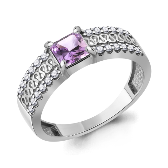 Серьги из серебра с аметистами и фианитами
