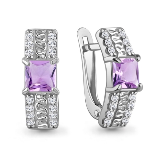 Серьги из серебра с фианитами "Ящерица"
