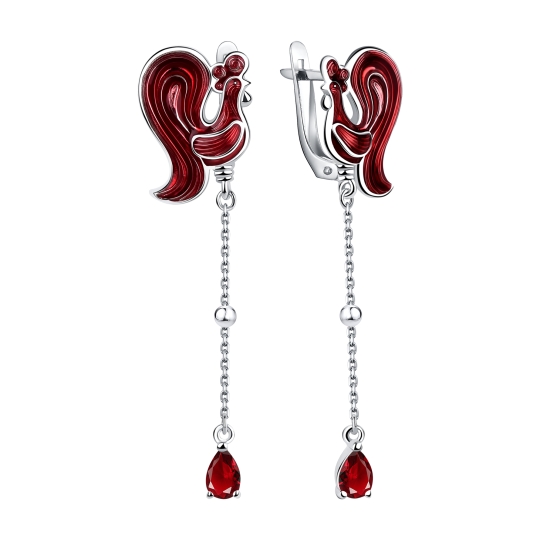 Серьги из серебра с эмалью и фианитами