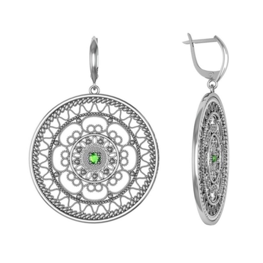 Серьги из серебра с фианитами и алмазной гранью