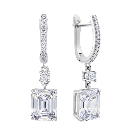 Серьги из серебра с ювелирными кристаллами и фианитами