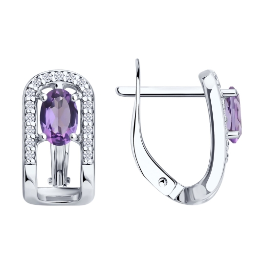 Серьги из серебра с агатами и фианитами