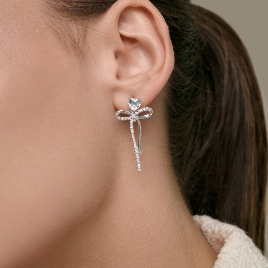 Серьги из серебра с морганитами и фианитами