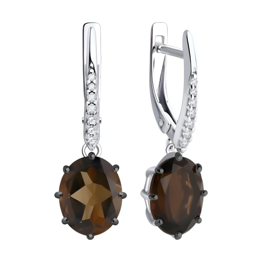 Серьги из серебра с гранатами и фианитами
