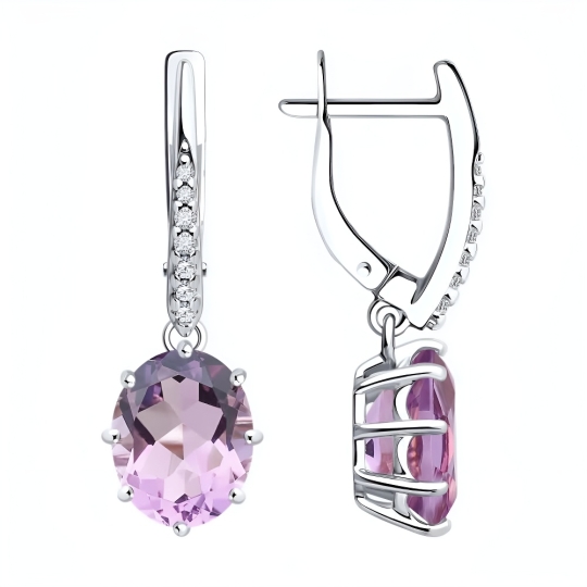 Серьги из серебра с гранатами и фианитами