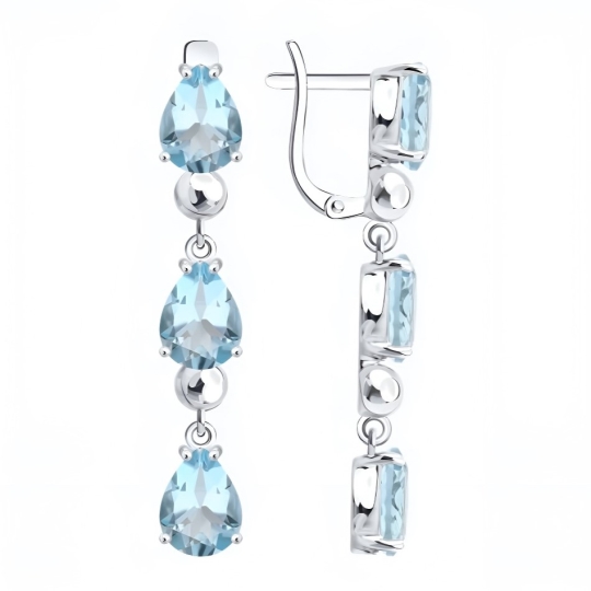 Серьги из серебра с ювелирными кристаллами и фианитами