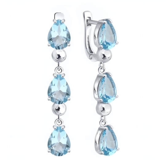 Серьги из серебра с ювелирными кристаллами и фианитами