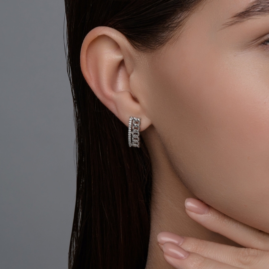 Серьги из серебра с позолотой, ювелирными кристаллами и фианитами