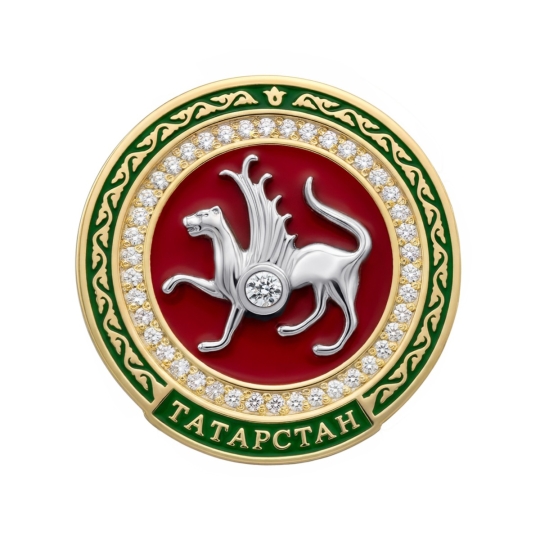 Значок из серебра с позолотой, эмалью и фианитами "Герб Татарстана" 