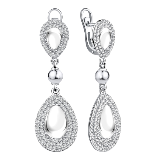 Серьги из серебра с сапфировыми корундами и фианитами
