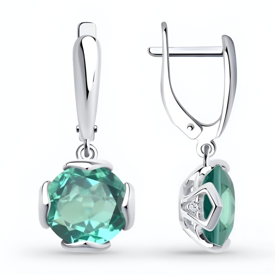 Серьги из серебра с горным хрусталем и фианитами