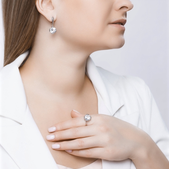 Серьги из серебра с позолотой и фианитами