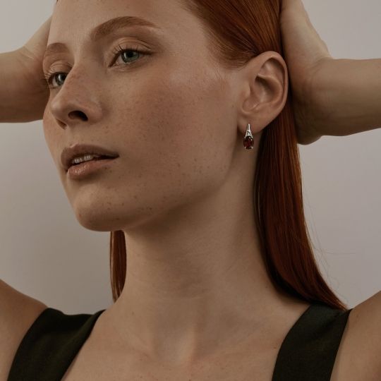 Серьги из серебра с агатами и фианитами
