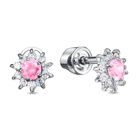Серьги из серебра с фианитами и алмазной гранью