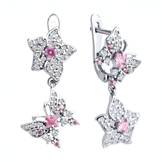 Серьги из серебра с ювелирными кристаллами и фианитами