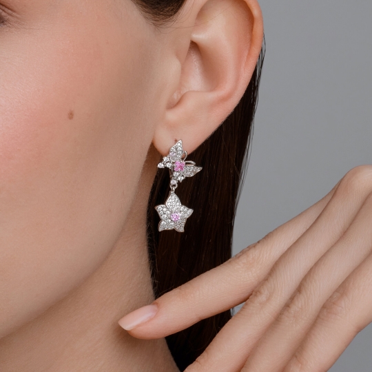 Серьги из серебра с ювелирными кристаллами и фианитами