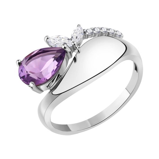 Серьги из серебра с аметистами и фианитами