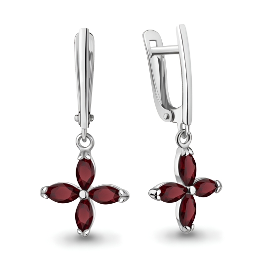 Серьги из серебра с сапфировыми корундами и фианитами