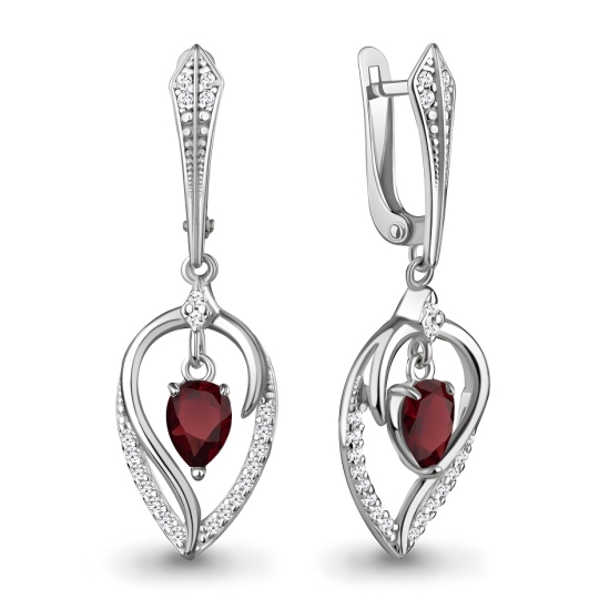 Серьги из серебра с хризолитами и фианитами
