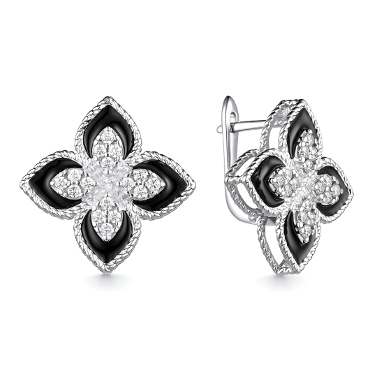 Серьги из серебра с фианитами и эмалью
