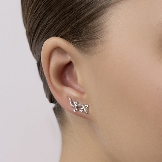 Серьги из серебра с аметистом, эмалью и фианитами
