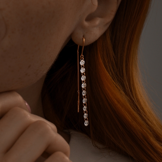 Серьги из серебра с позолотой и фианитами