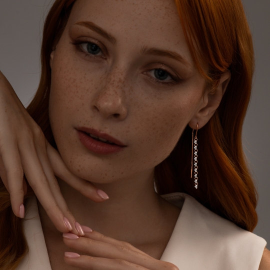 Серьги из серебра с позолотой и фианитами
