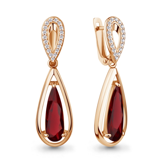 Серьги из серебра с гранатами и фианитами