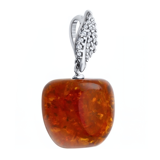 Серьги из серебра с янтарем и фианитами