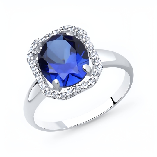 Серьги из серебра с сапфирами и фианитами