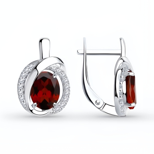 Серьги из серебра с гранатами и фианитами