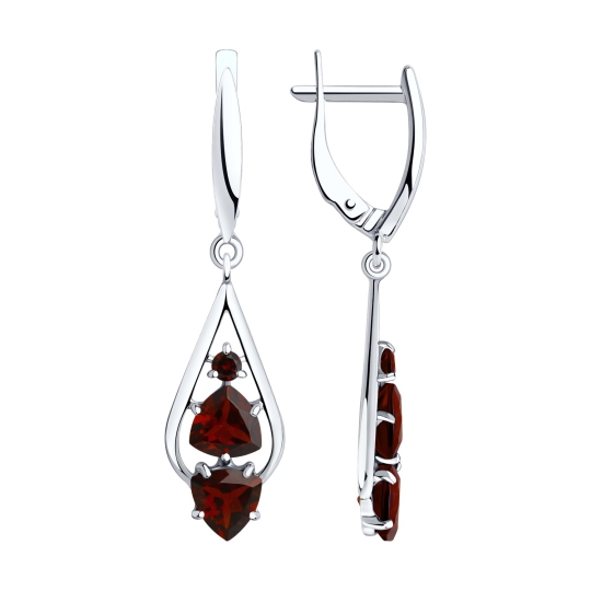 Серьги из серебра с рубинами, эмалью и фианитами