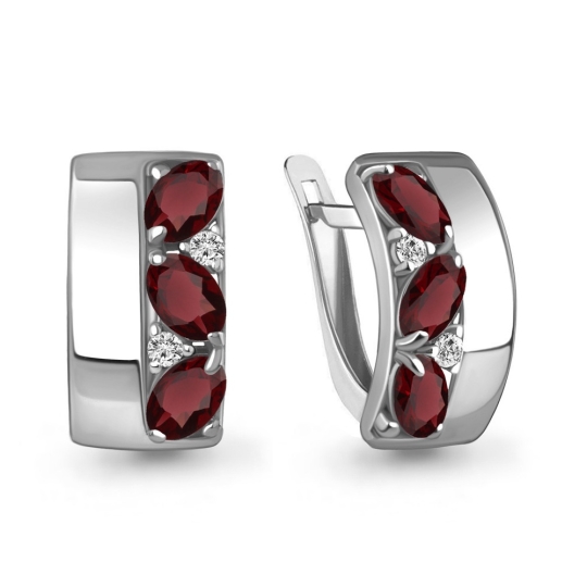Серьги из серебра с кошачьим глазом и фианитами