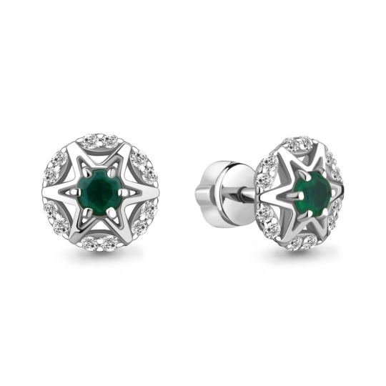 Серьги из серебра с гранатами, керамикой и фианитами