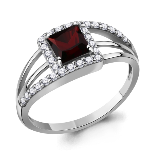 Серьги из серебра с гранатами и фианитами