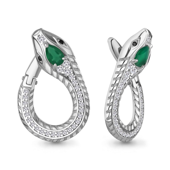 Серьги из серебра с эмалью и фианитами