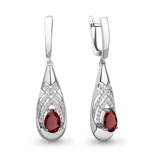 Серьги из серебра с гранатами и фианитами