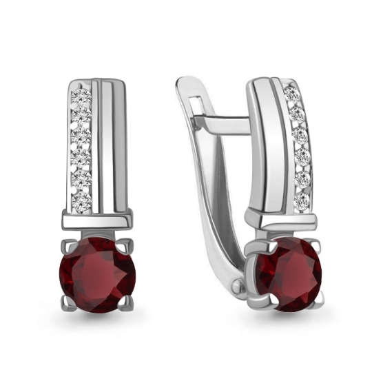 Серьги из серебра с аметистами, керамикой и фианитами